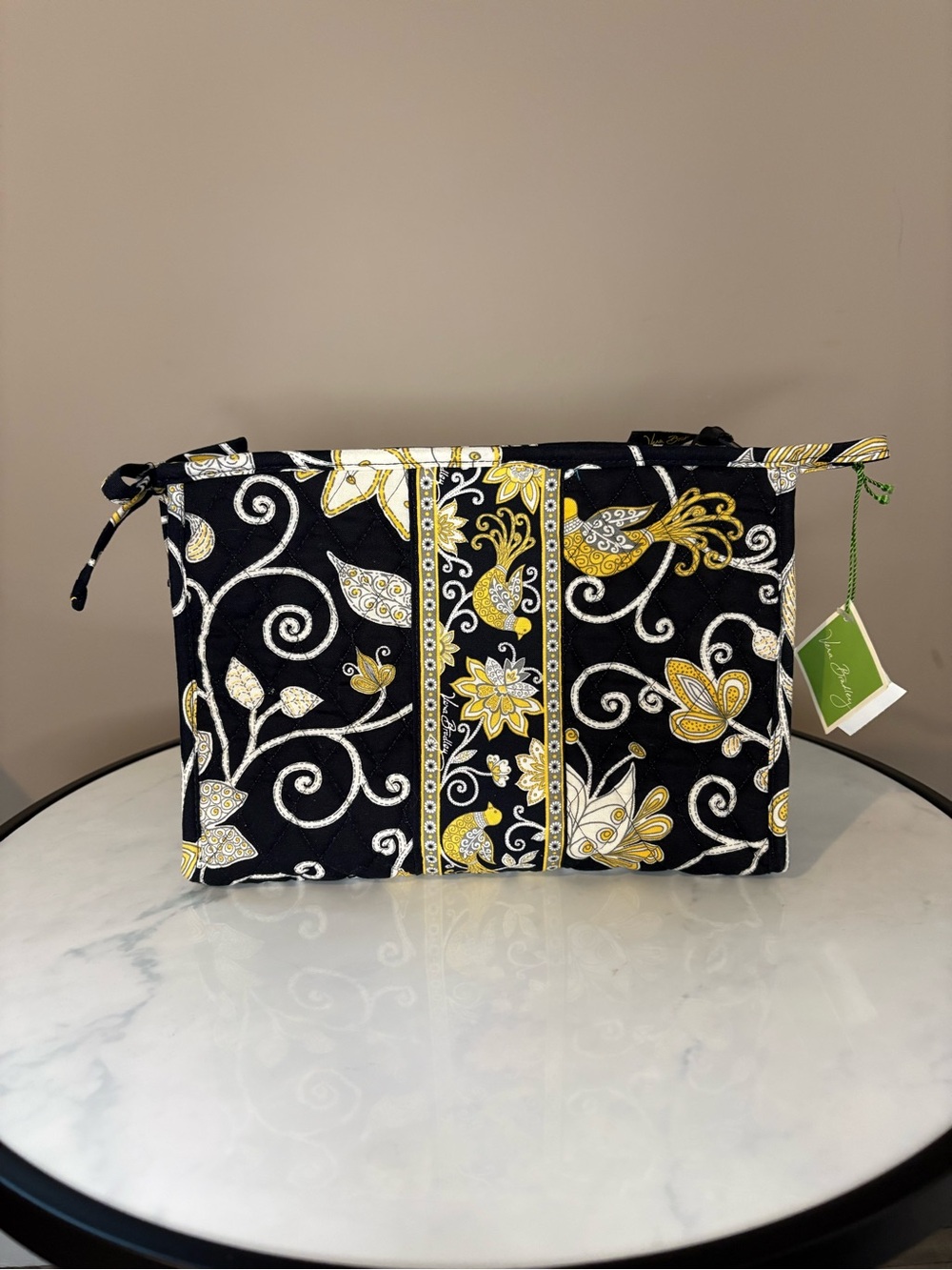 Retired Vera Bradley Yellow Bird Travel Makeup Large Bow Cosmetic Bag NWT New